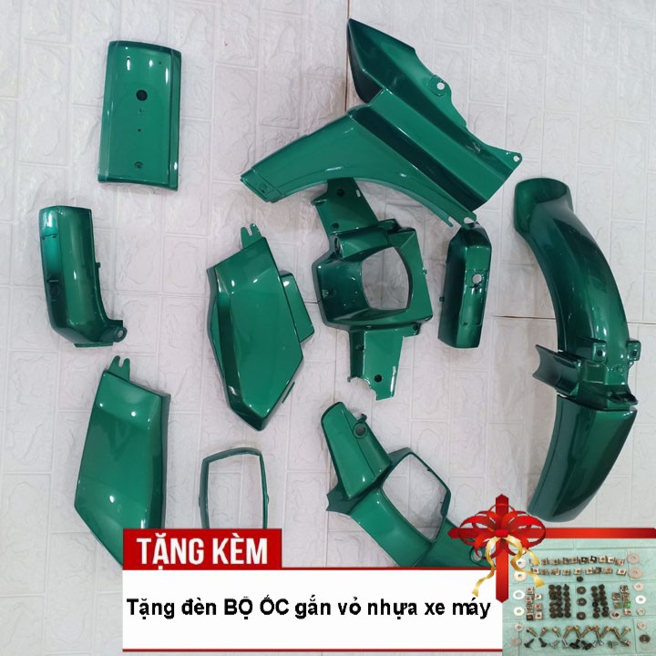 Dàn áo xe HONDA-DREAM II màu Xanh Heineken, chất liệu nhựa ABS nguyên sinh, tặng kèm bộ ốc theo xe