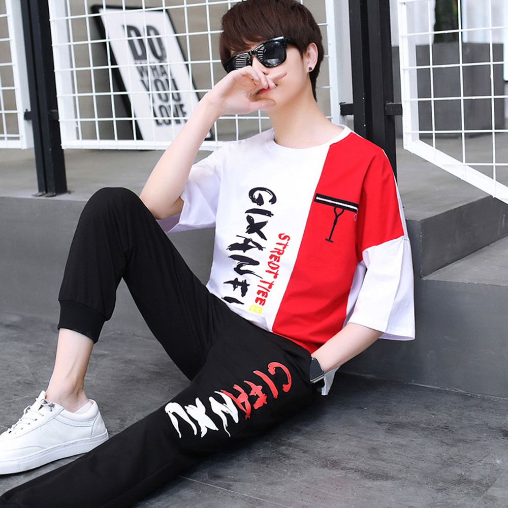 Bộ Đồ Thun Nam Thể Thao Mùa Hè Tay Ngắn Kết Hợp Quần Dài Họa Tiết Chữ GiFanXu Trẻ Trung SET NAM 9000026C2 | BigBuy360 - bigbuy360.vn