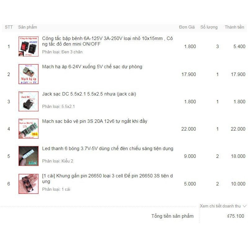 [Combo] Công tắc bập bênh + Mạch hạ áp chế sạc dự phòng + Jack DC + Mạch sạc bảo vệ pin 3S 20A