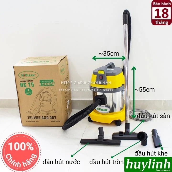 [Mã ELHAMS5 giảm 6% đơn 300K] Máy hút bụi công nghiệp Hiclean HC15 - 15 lít