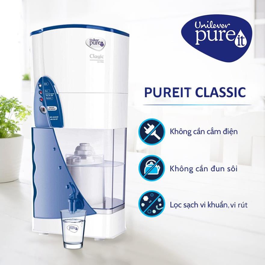 [SIÊU HOT] Máy lọc nước Unilever Pureit Classic 9L - Quà tặng 3 chai thủy tinh đựng nước 500ml có quai sách
