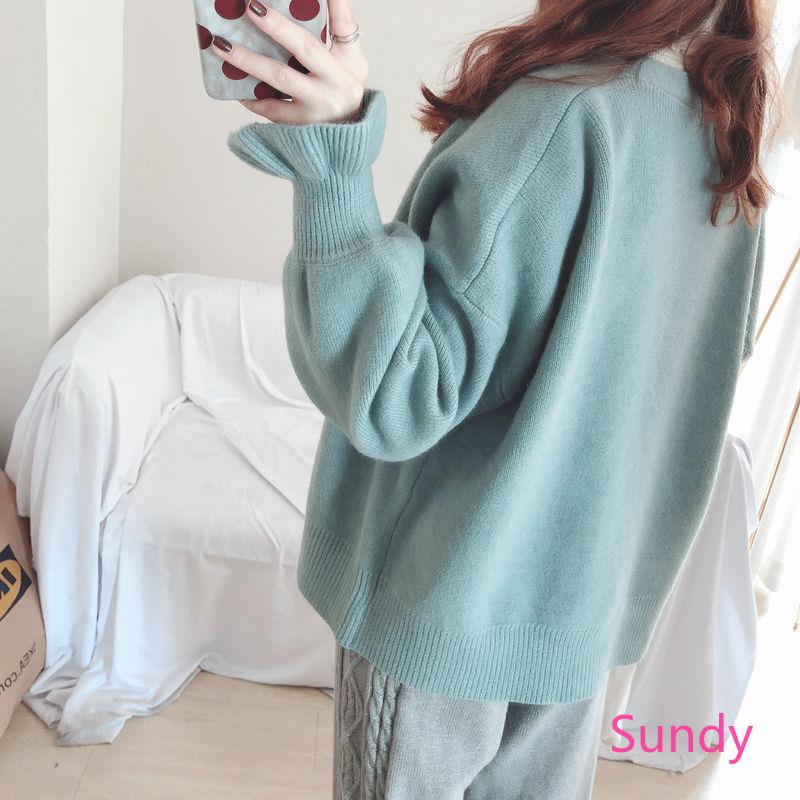 Áo khoác dệt kim màu trơn dáng rộng thời trang mùa thu dành cho nữ