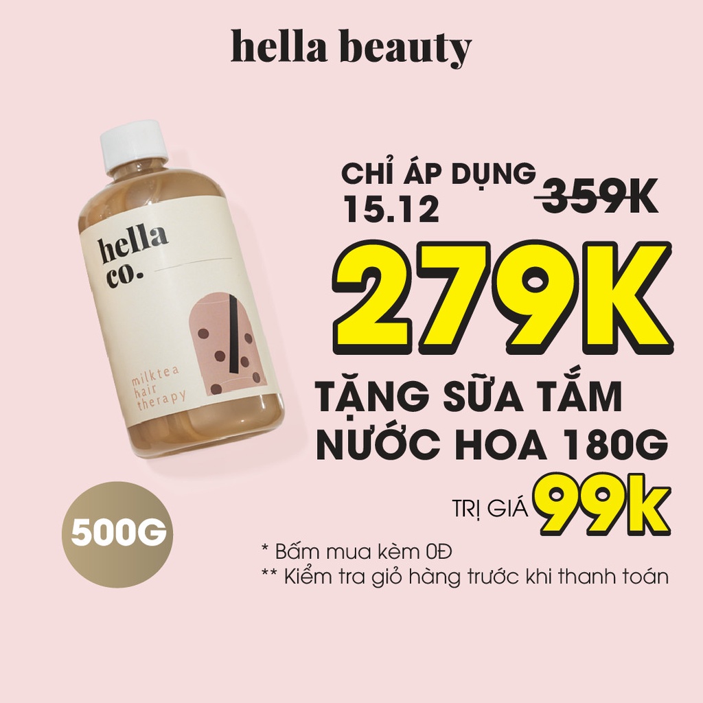 Dầu Gội Mượt Tóc Trà Sữa 500g Hella Beauty Cho Tóc Khô Xơ, Phục Hồi Tóc Nhuộm Hư Tổn, Dưỡng Tóc Mềm Mượt Gấp 2 Lần