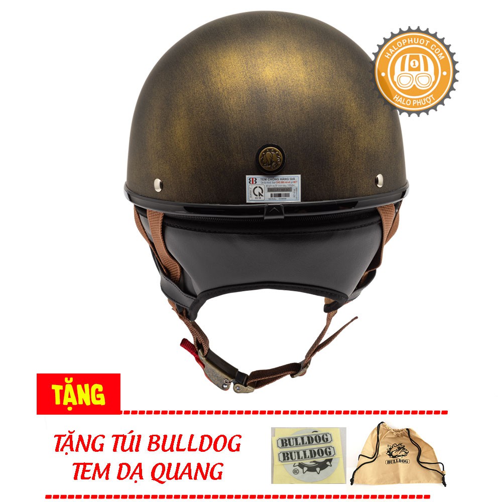 Mũ bảo hiểm Bulldog PUG Xước Đồng (tặng túi Bulldog, tem phản quang)