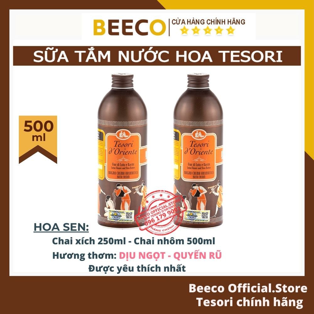 Sữa Tắm Nước Hoa Hoa Sen Tesori D'Oriente CHÍNH HÃNG Sữa Tắm Thiên Nhiên Xích Ý Cho Nam Nữ Thơm Lâu 250ml-500ml Tặng Vòi