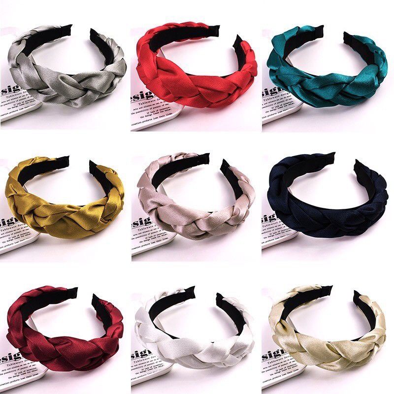 Bờm tóc tết vải lụa satin băng đô thắt bím bản to dịu dàng