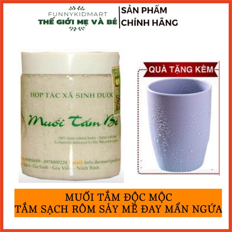 Muối tắm bé Sinh dược Độc Mộc , Muối tắm bé thảo dược , mẹ và bé sơ sinh , hết rôm sảy, mề đay tặng cốc