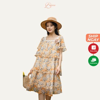 Váy bầu đẹp Hana Dress với thiết kế họa tiết hoa vàng by LAMME