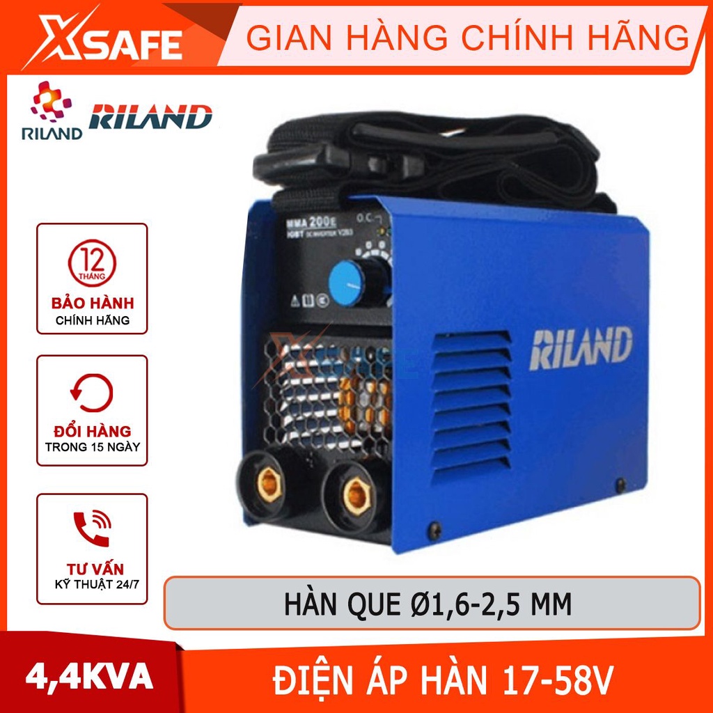 Máy hàn điện tử Riland MMA200E máy hàn que công suất 4.4 KVA dòng hàn: 40-140A hàn que: Ø1,6-2,5mm [CHÍNH HÃNG][XSAFE]