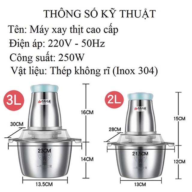 Máy xay thịt loại tốt 2lít inox 304 ko gỉ. Máy xay thịt đa năng, xay thực phẩm trái cây hoa quả cao cấp