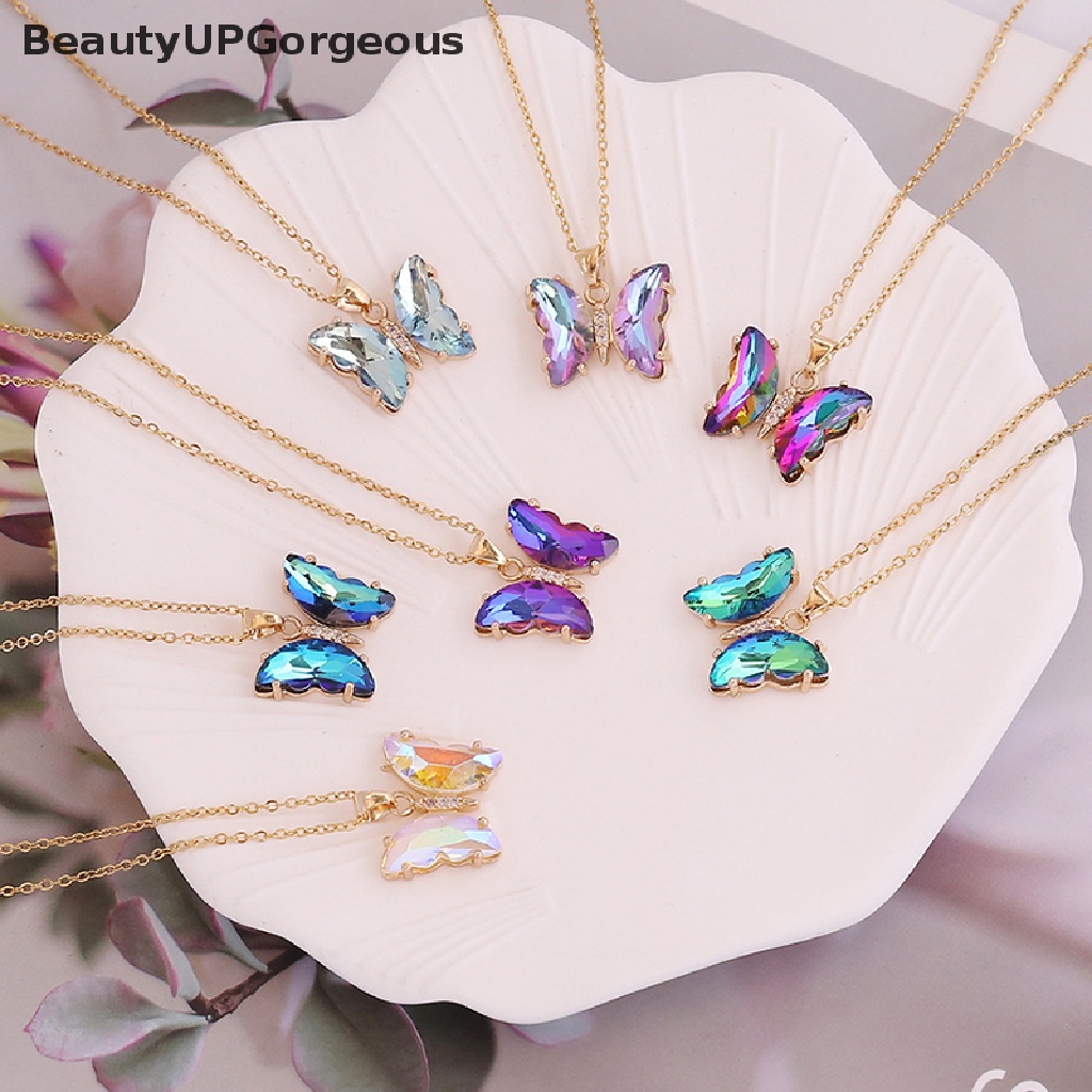 Vòng cổ Bằng Thép Không Gỉ Mặt Bướm Màu Gradient Thời Trang Dành Cho Nữ