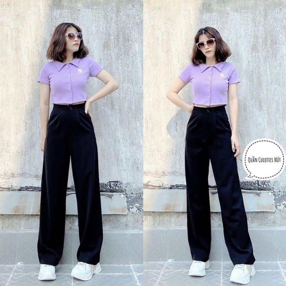 Quần ống rộng nữ,quần culottes nữ dáng dài khoá trước chất liệu vitex