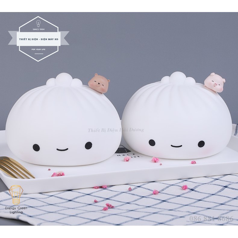 Đèn Ngủ Hình Bánh Bao - Chú Thỏ Xinh Xắn Siêu Dễ Thương - Bằng Silicone Mềm - Pin Sạc Tích Điện - Thay Đổi Nhiều Màu