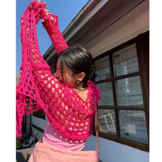 Áo croptop QKOOLE dệt kim tay dài dáng rộng chống nắng phong cách Hàn Quốc dành cho nữ