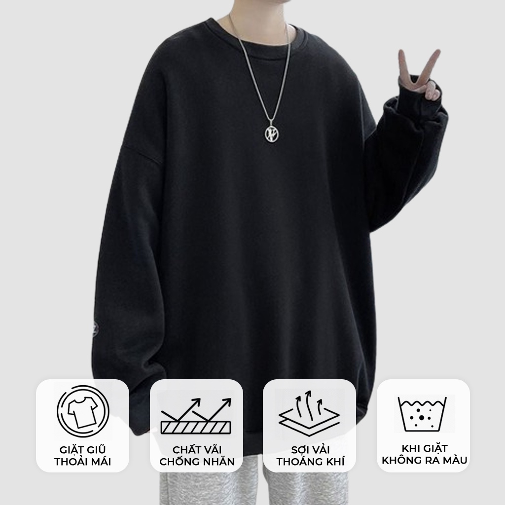 Áo Sweater Nỉ Bông Nam, Nữ Basic Form Rộng Unisex Màu Xanh SWT 900