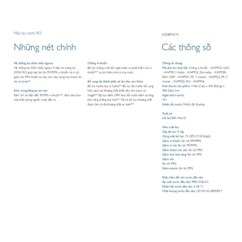 Máy lọc nước RO Alkaline 10 cấp lọc Philips ADD8976 - Hàng chính hãng - Bảo hành 24 tháng