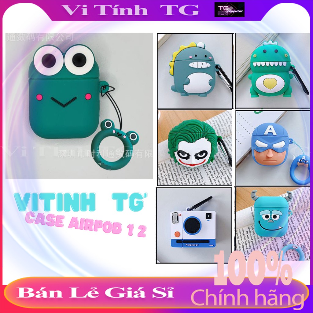 Case Vỏ Bọc Airpods 1 2 (nhiều hình cực cute) Tặng móc treo Phân loại màu Xanh