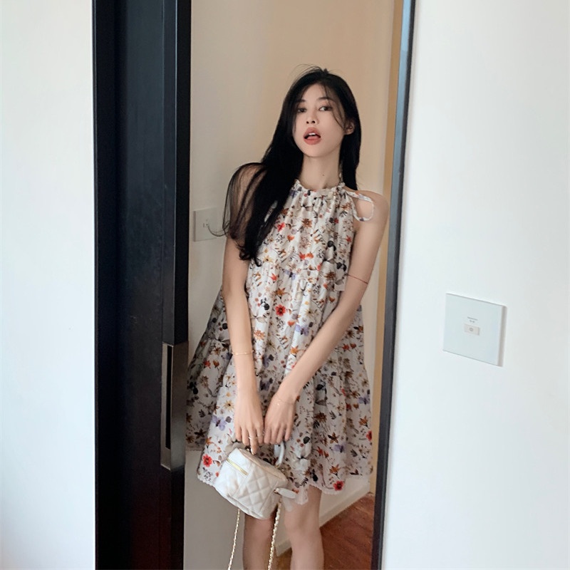 Đầm Chữ A Hai Dây Dáng Rộng Họa Tiết Hoa Thời Trang Mùa Hè Cho Nữ