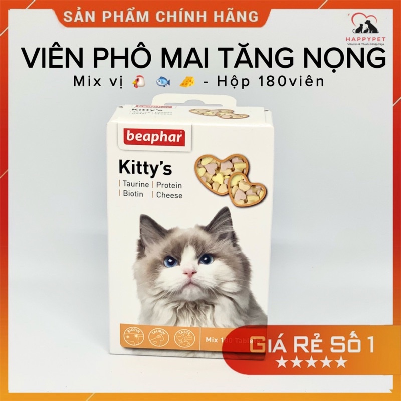 Viên phô mai tăng nọng cho mèo BEAPHAR Kitty's Mix hộp 180 viên Nhập Nga