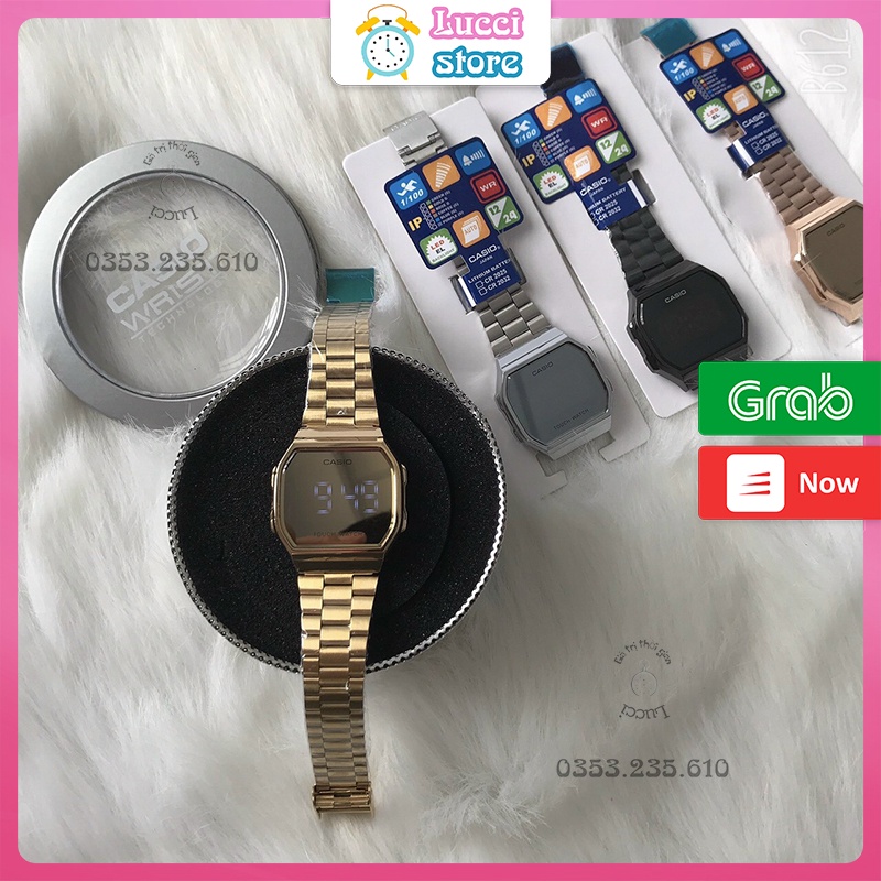 Đồng hồ Nam Nữ điện tử tráng gương A168, đồng hồ cảm ứng màn hình LED dây thép không gỉ mặt vuông | BigBuy360 - bigbuy360.vn