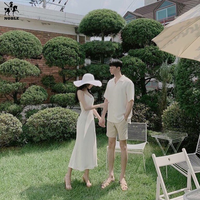 [Freeship] Set đồ đôi couple sơ mi nam - đầm nữ dự tiệc, chụp hình, du lịch phong cách thời trang Miamo NB11 (Kèm ảnh t