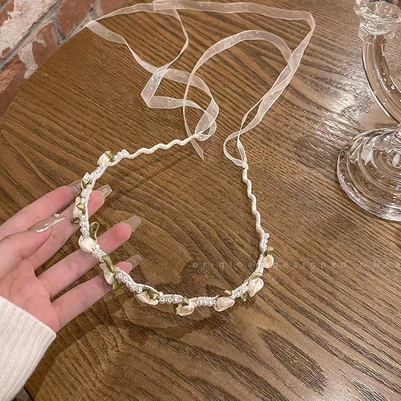 Băng Đô Cài Tóc Vải Satin Đính Ngọc Trai Và Hoa Phong Cách Mới Dành Cho Nữ 2022