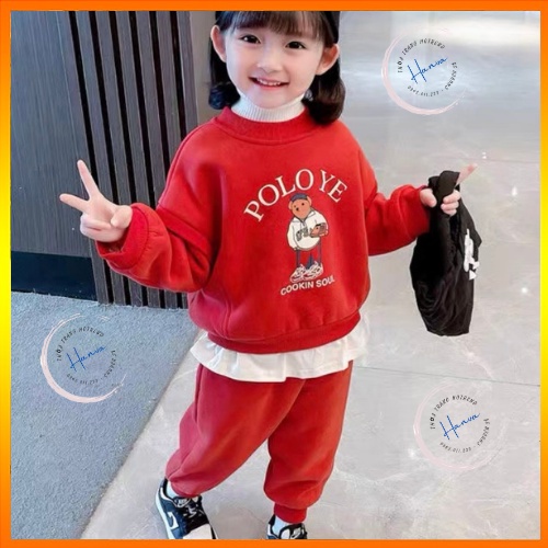 Bộ Nỉ Bông Dài Tay Dày Dặn Dành Cho Bé Gái Siêu Ấm Dễ Thương