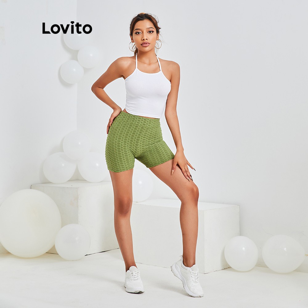 Quần short Lovito màu trơn có kết cấu phong cách thể thao cơ bản L14D043 (màu xanh lá) | BigBuy360 - bigbuy360.vn