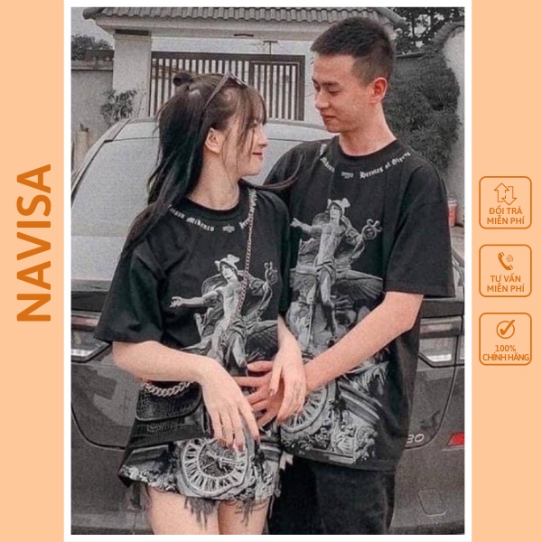 Áo thun nữ unisex form rộng tay lỡ in hình cổ tròn NAVISA AT80