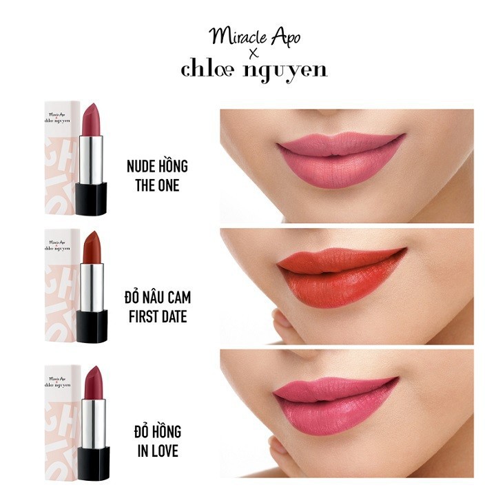 Son thỏi Miracle Apo x Chloe Nguyễn Holiday Collection Lipstick In Love 4g - Đỏ Hồng .