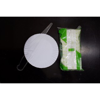Combo 50 đĩa giấy dĩa nhựa + dao ăn bánh sinh nhật