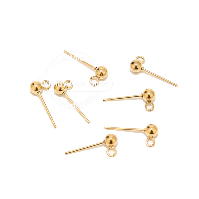 Stud Earring Gold-Ball Hypoallergenic Stainless-Steel DIY 10pcs for Posts