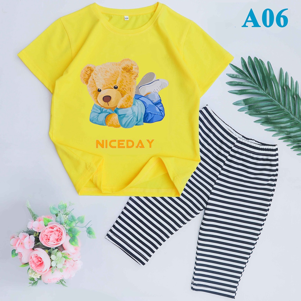 Quần áo bé gái form rộng từ 15-43kg, bé gấu cute và mới lạ, quần áo trẻ em nữ thoáng mát, A06 quần sọc đen