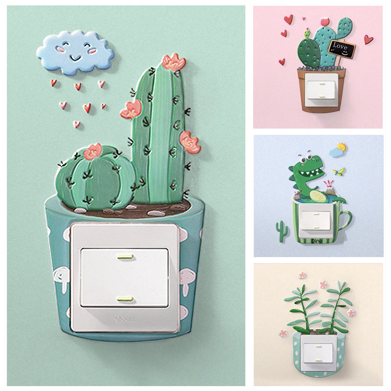 Sticker trang trí ổ cắm điện màu dạ quang độc đáo xinh xắn