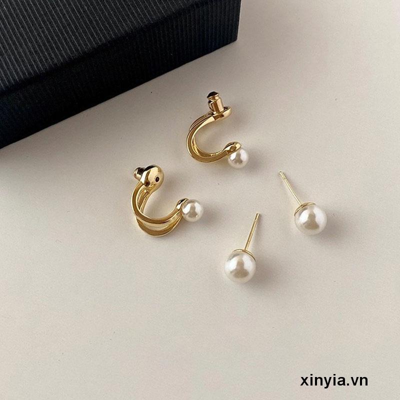 Bông tai mạ bạc 925 đính ngọc trai đơn giản thời trang phong cách Hàn Quốc