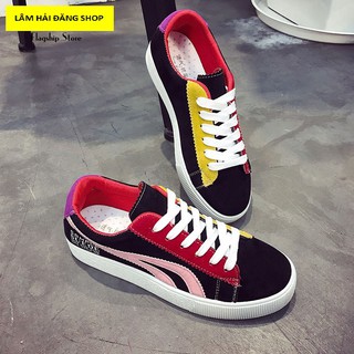 Giày sneaker nữ da lộn tts0023 ( đen- xám}