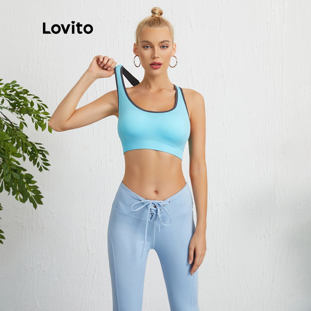 Áo ngực thể thao Lovito viền chéo màu xanh dương L09030