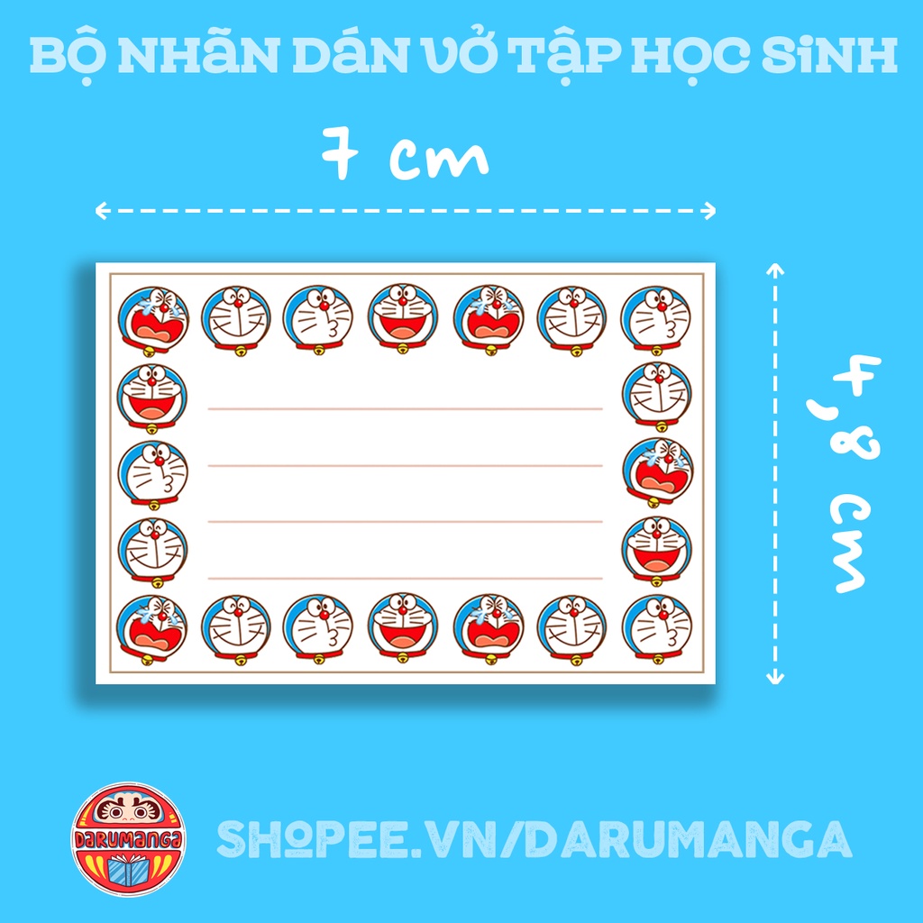BỘ 16 NHÃN VỞ TẬP HỌC SINH MÈO MÁY DORAEMON DỄ THƯƠNG