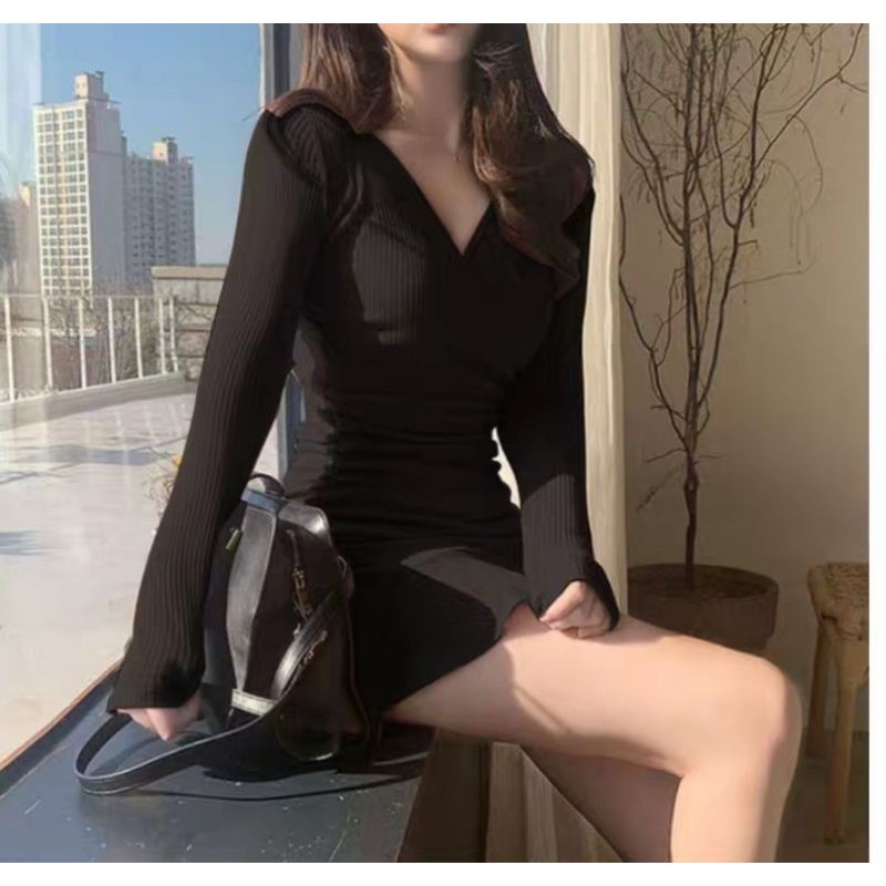 Đầm body ôm cổ V đuôi cá nhún , siêu tôn dáng | BigBuy360 - bigbuy360.vn