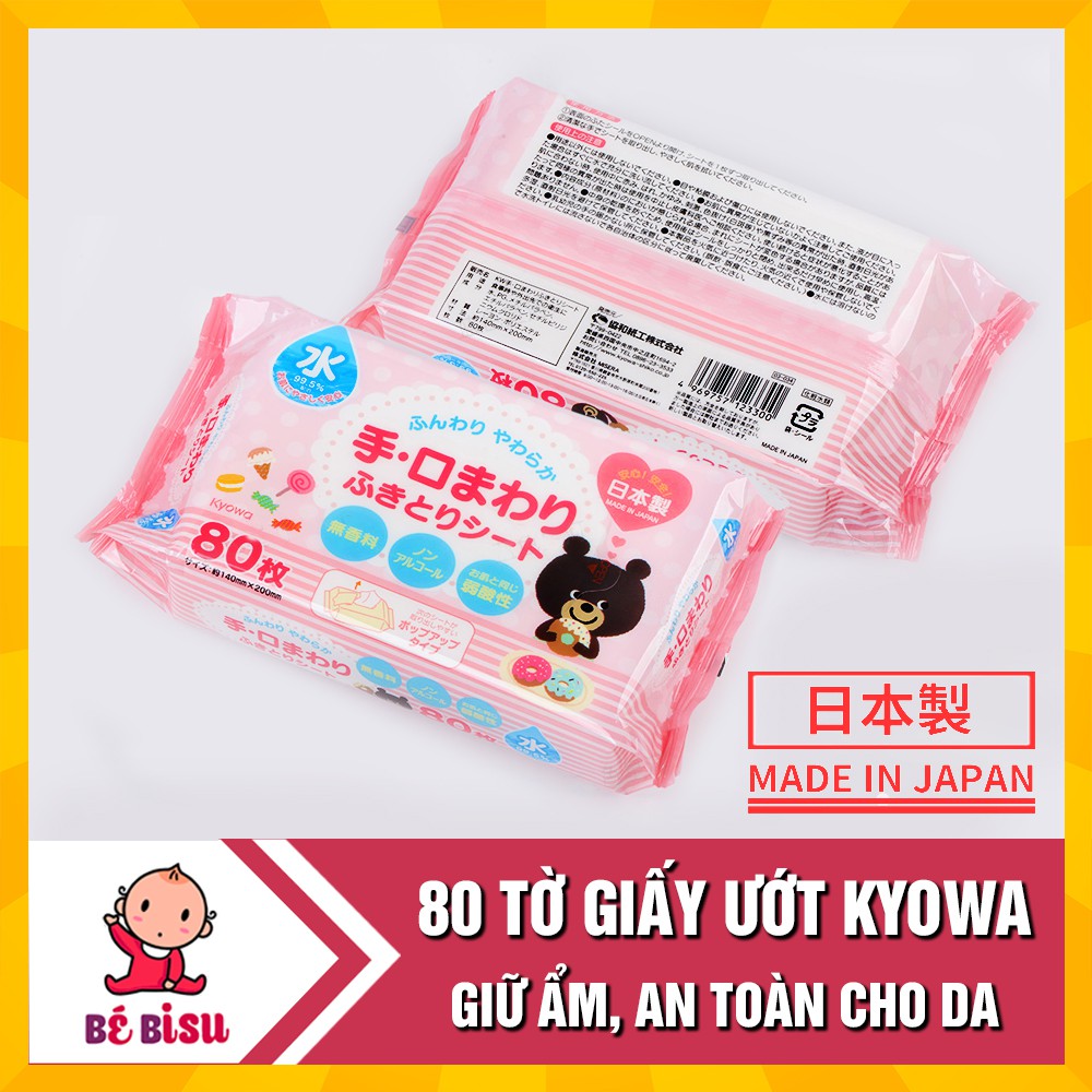 Giấy ướt Kyowa 80 tờ- Hàng Nhật an toàn và giữ ẩm cho bé