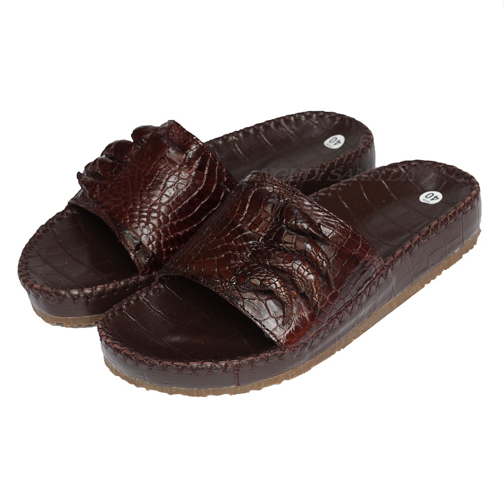 Dép nam quai ngang móng da cá sấu thật - Dép da cá sấu xịn NGƯỜI SÀNH DA DCS710  bảo hành 6 tháng