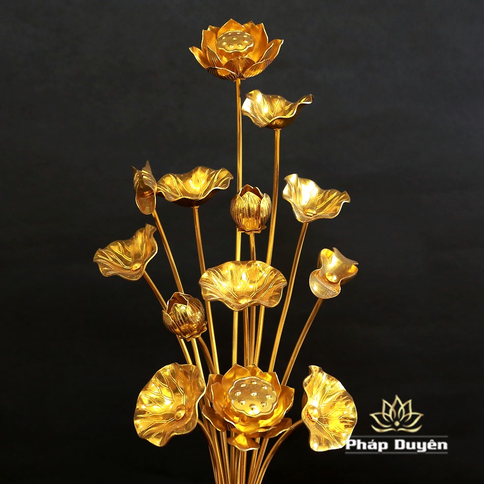 Đôi Bình Hoa Sen Nhôm 13 Bông, Cao 40cm