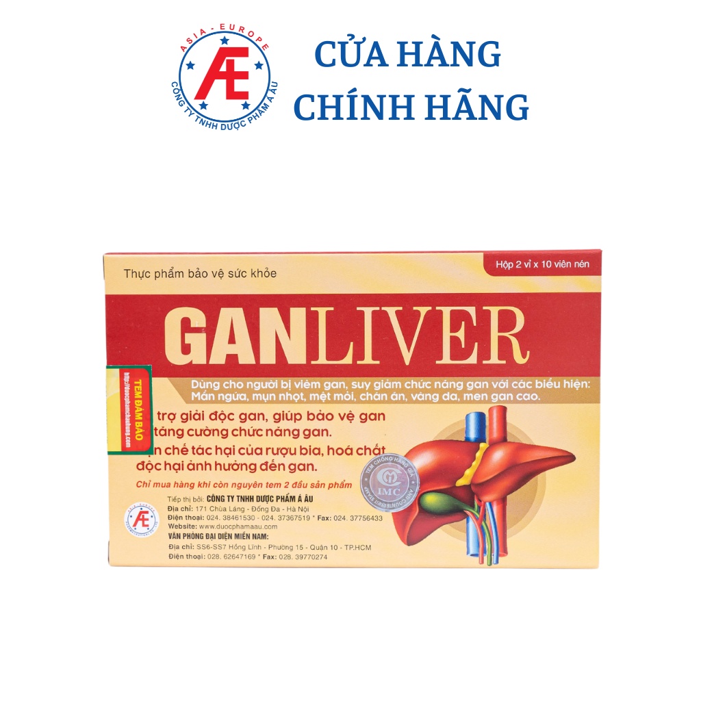 Ganliver hỗ trợ giải độc và tăng cường chức năng gan hộp 20 viên DƯỢC PHẨM Á ÂU