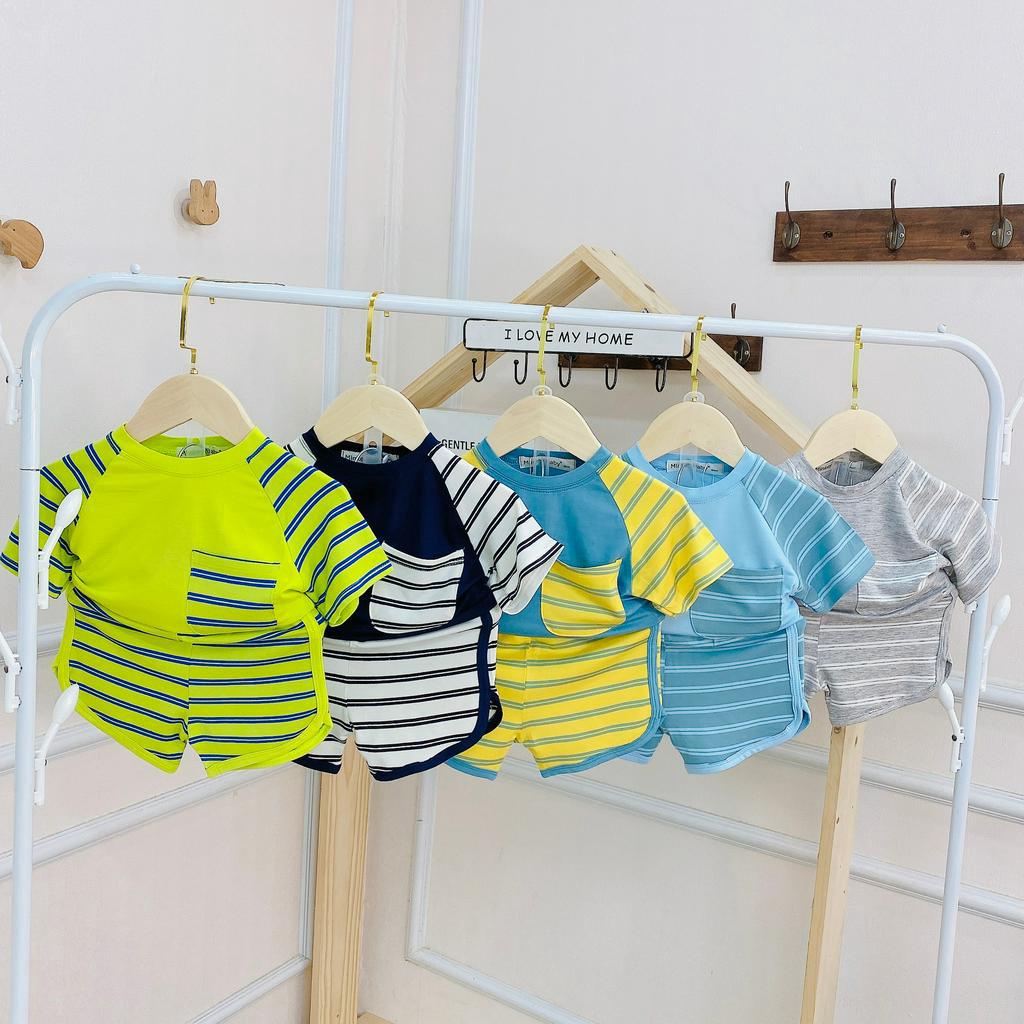Bộ Cộc Tay Miney Baby Chất Thun Lạnh Phối Sọc Dệt Có Túi Cho Bé Trai,Gái.Túi Zip Xịn Xò