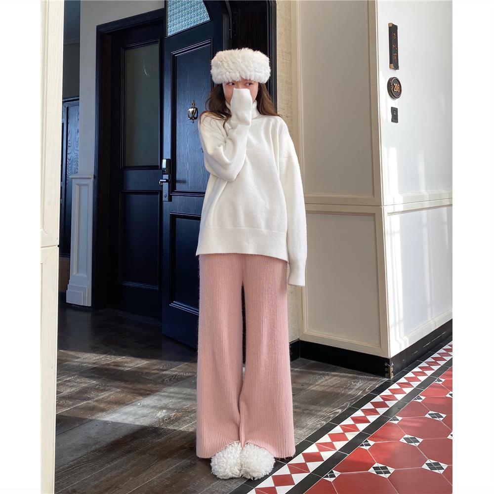 Caring Korean Style Pure Color Thickened Split Turtleneck Sweater Female Winter Grab New Student Loose All-Matching Sweater Coat Top