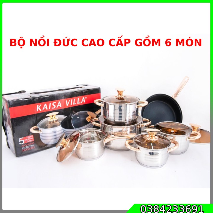 BỘ NỒI ĐỨC 6 MÓN HỢP KIM INOX CAO CẤP NẮP VUNG KÍNH SANG TRỌNG