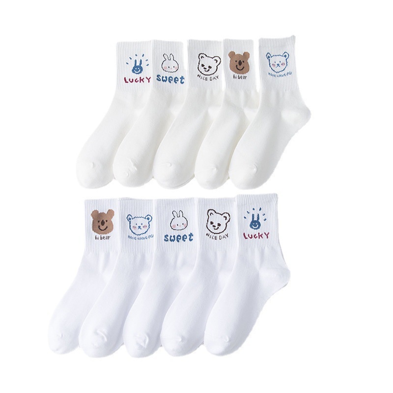 Bộ 5 Đôi Tất Cổ Lọ Họa Tiết Gấu Xinh Xắn Chất Lượng