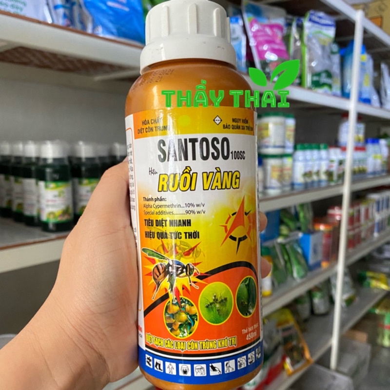 [ĐẶC TRỊ RUỒI VÀNG-CAO CẤP] Ruồi vàng Santoso 100SC 450ml diệt ruồi vàng đục trái,ruồi chích quả,chế phẩm diệt côn trùng