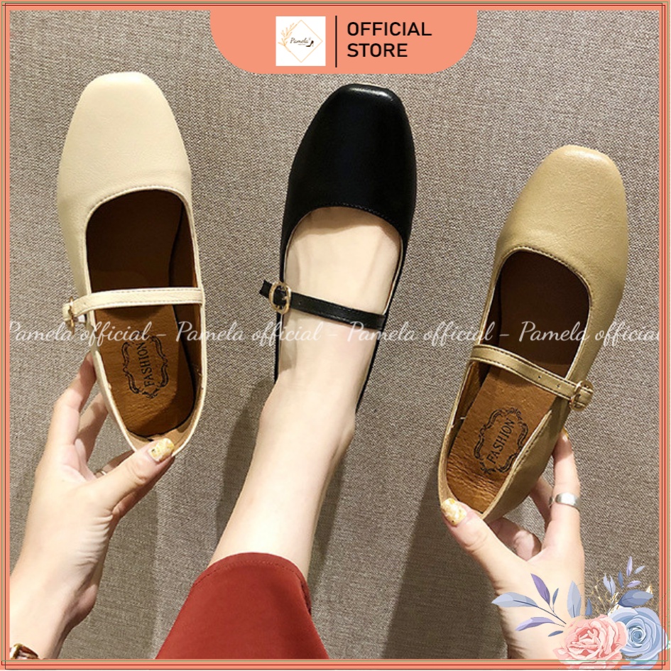 PAMELA - Giày Búp Bê Quai Ngang Mũi Vuông Công Chúa Vintage  - Gi01