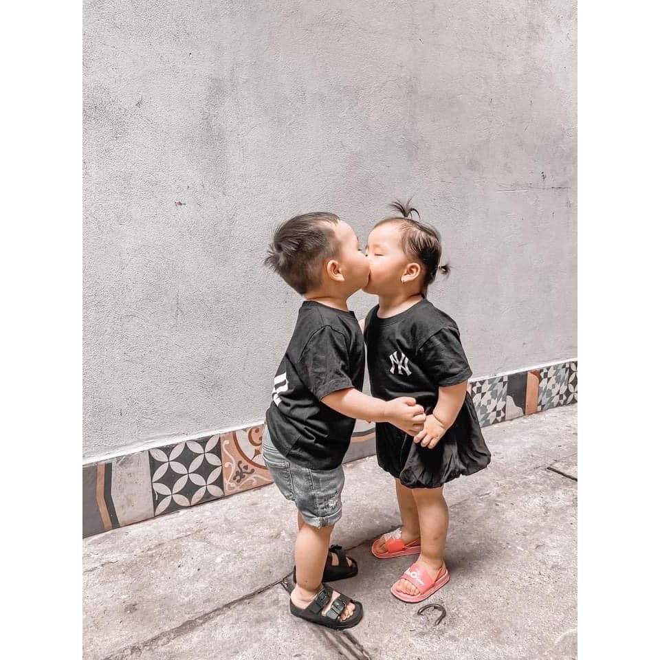 Áo thun tay lỡ bé trai bé gái nam nữ unisex, áo phông gia đình NY cotton co giãn đen/trắng/đỏ - Samyy_vn